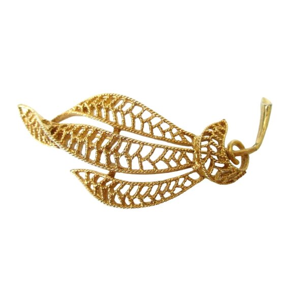 Cathe Signed Curled Leaf Brooch Pin - Filigree Openwork - Vintage Jewelry - Picture 1 of 8
